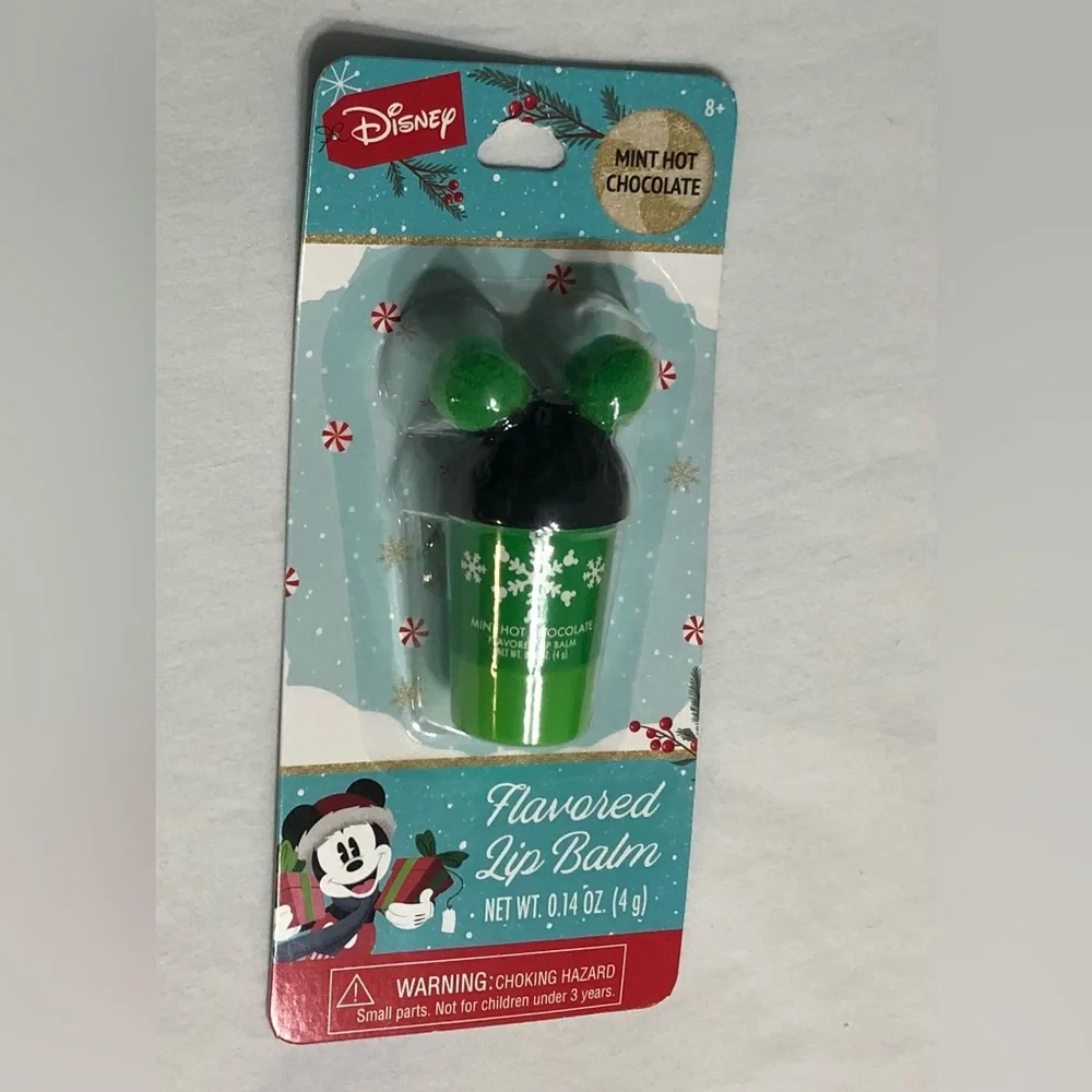 Disney Lip Balm Flavored Mint Hot Chocolate green snowflakes black. 0.14 Oz.